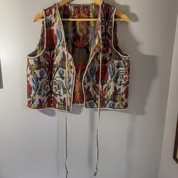 🎨 Bohemian Tapestry Floral Print Tie-Front Vest XL - Picture 4 of 7